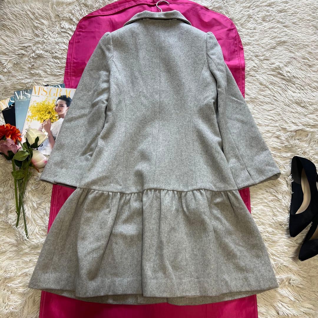 【美品】M'S GRACY ロングコート グレー カメリア 40 リボン 襟