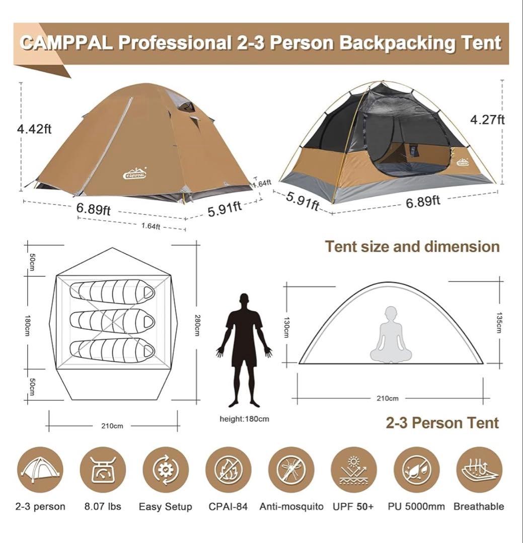 Camppal 4シーズン 春夏秋冬 テント 3人用 4人用 カーキ MT066