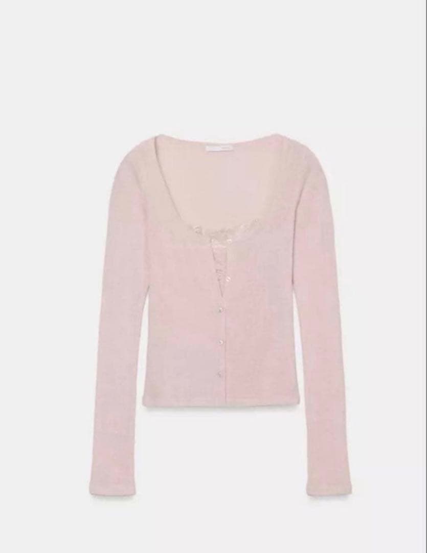 新品 ZARA レーストップコントラストジャケット ピンク M トップス ザラ