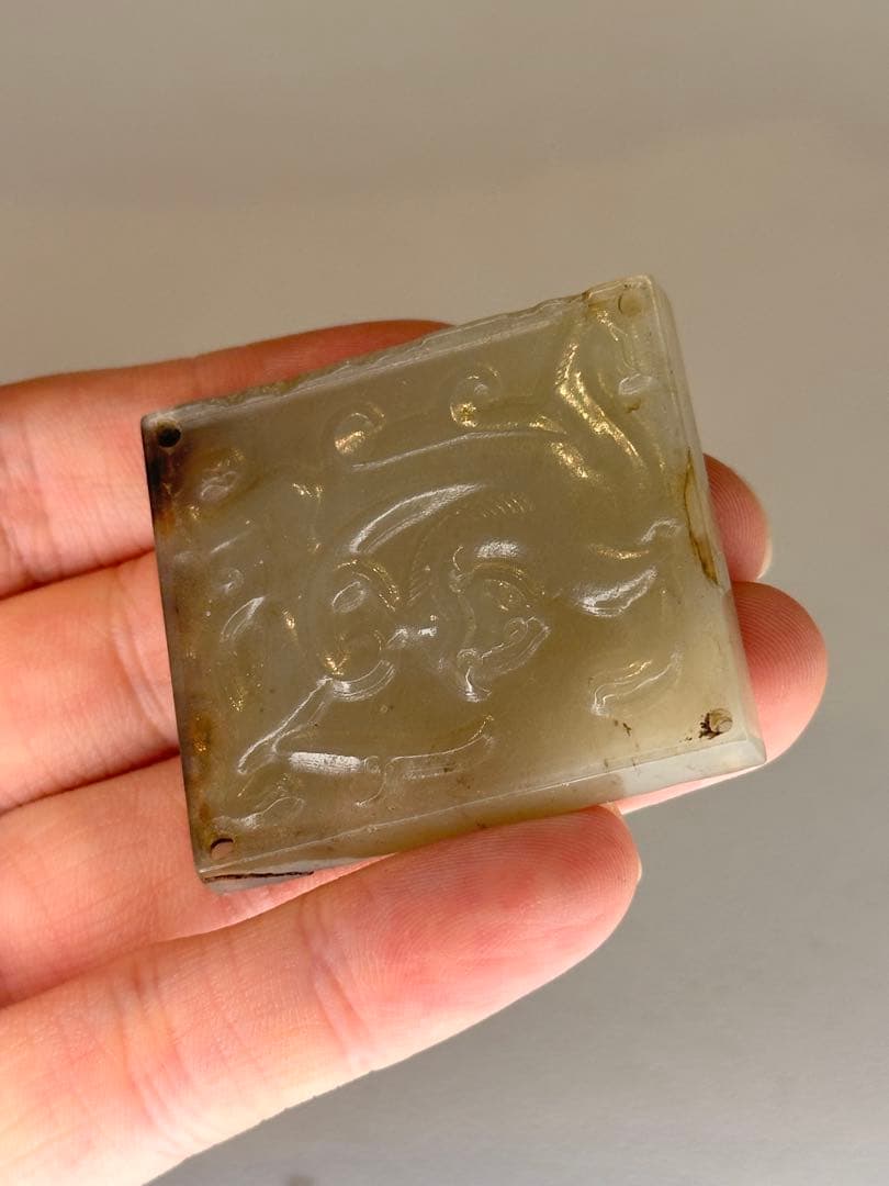 中国古玉品　玉佩 四隅穿孔　佩饰 吊下げ可 古美術品