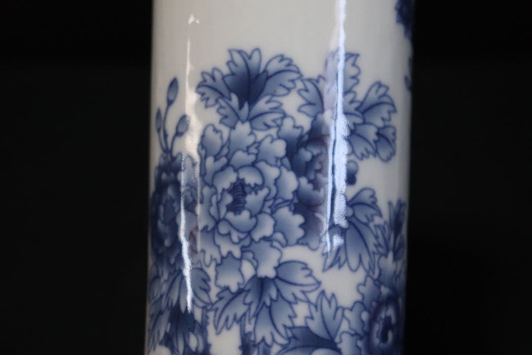 中国　染付錦鶏牡丹紋筆入　大清乾隆年製銘　送料込み0725