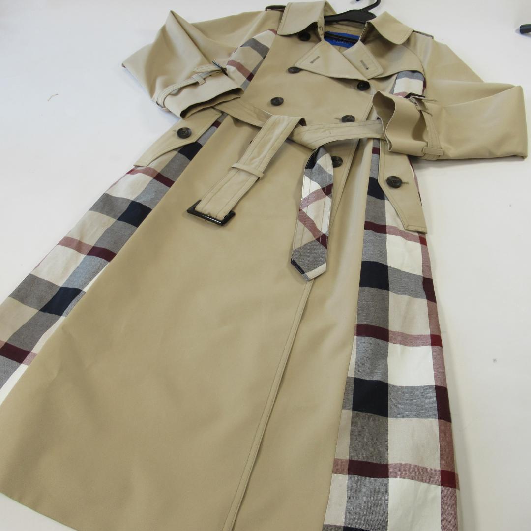 ブルーレーベルクレストブリッジ新品 パーシャルチェックトレンチコート 38