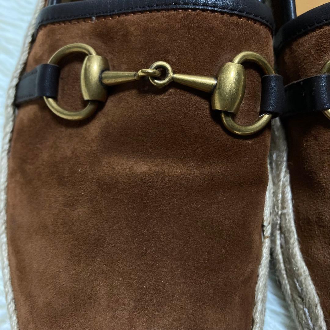 GUCCI グッチ ホースビット スエードレザー エスパドリーユ 8 ブラウン