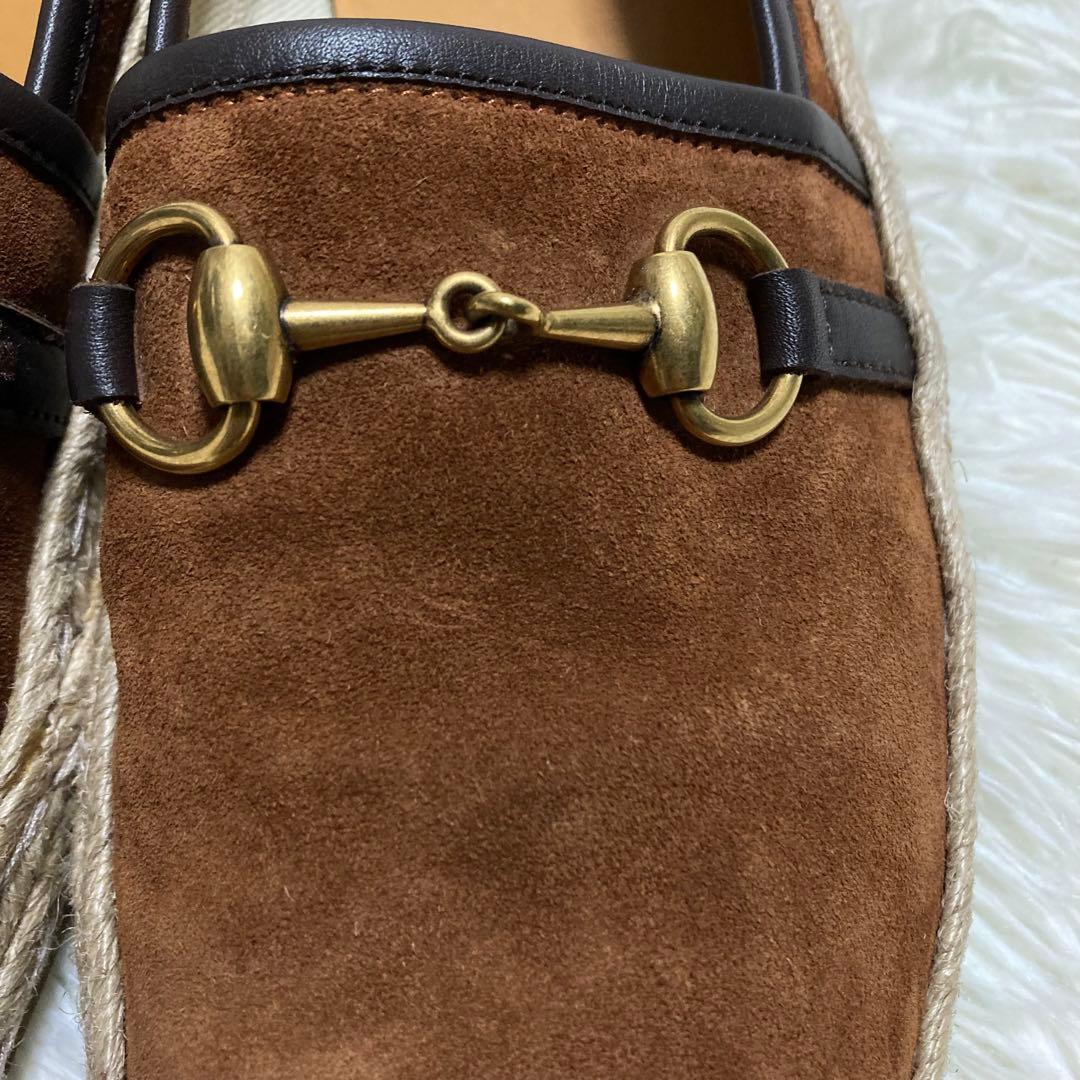 GUCCI グッチ ホースビット スエードレザー エスパドリーユ 8 ブラウン