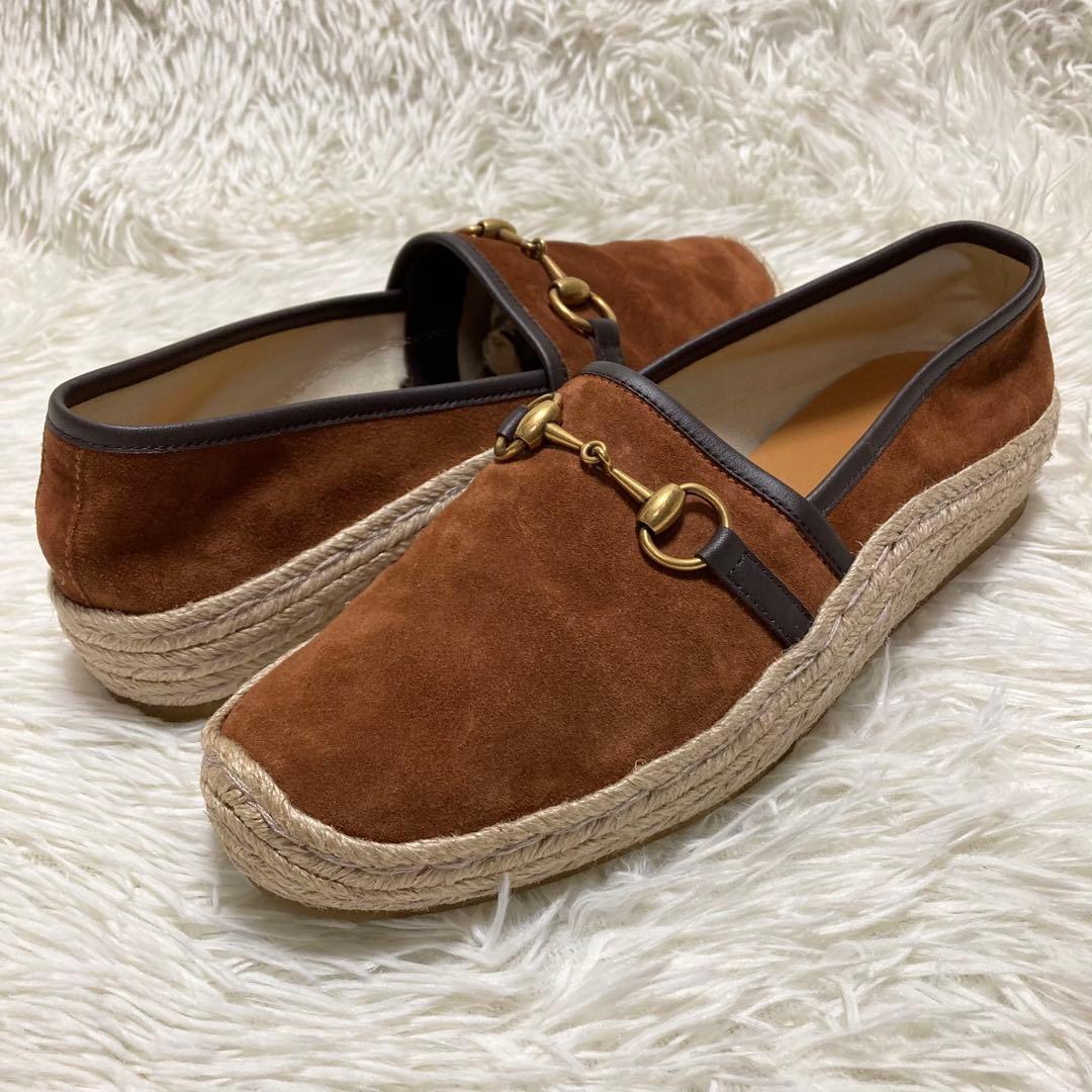 GUCCI グッチ ホースビット スエードレザー エスパドリーユ 8 ブラウン