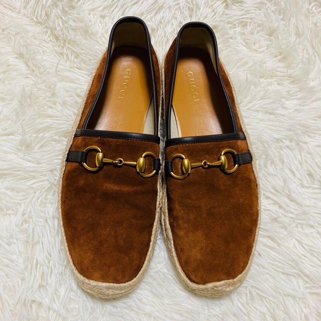 GUCCI グッチ ホースビット スエードレザー エスパドリーユ 8 ブラウン