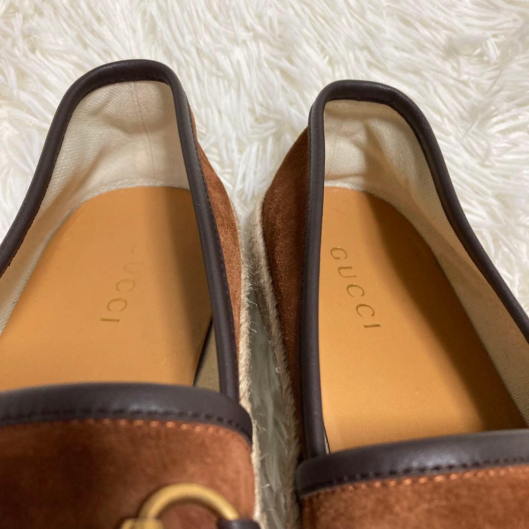 GUCCI グッチ ホースビット スエードレザー エスパドリーユ 8 ブラウン