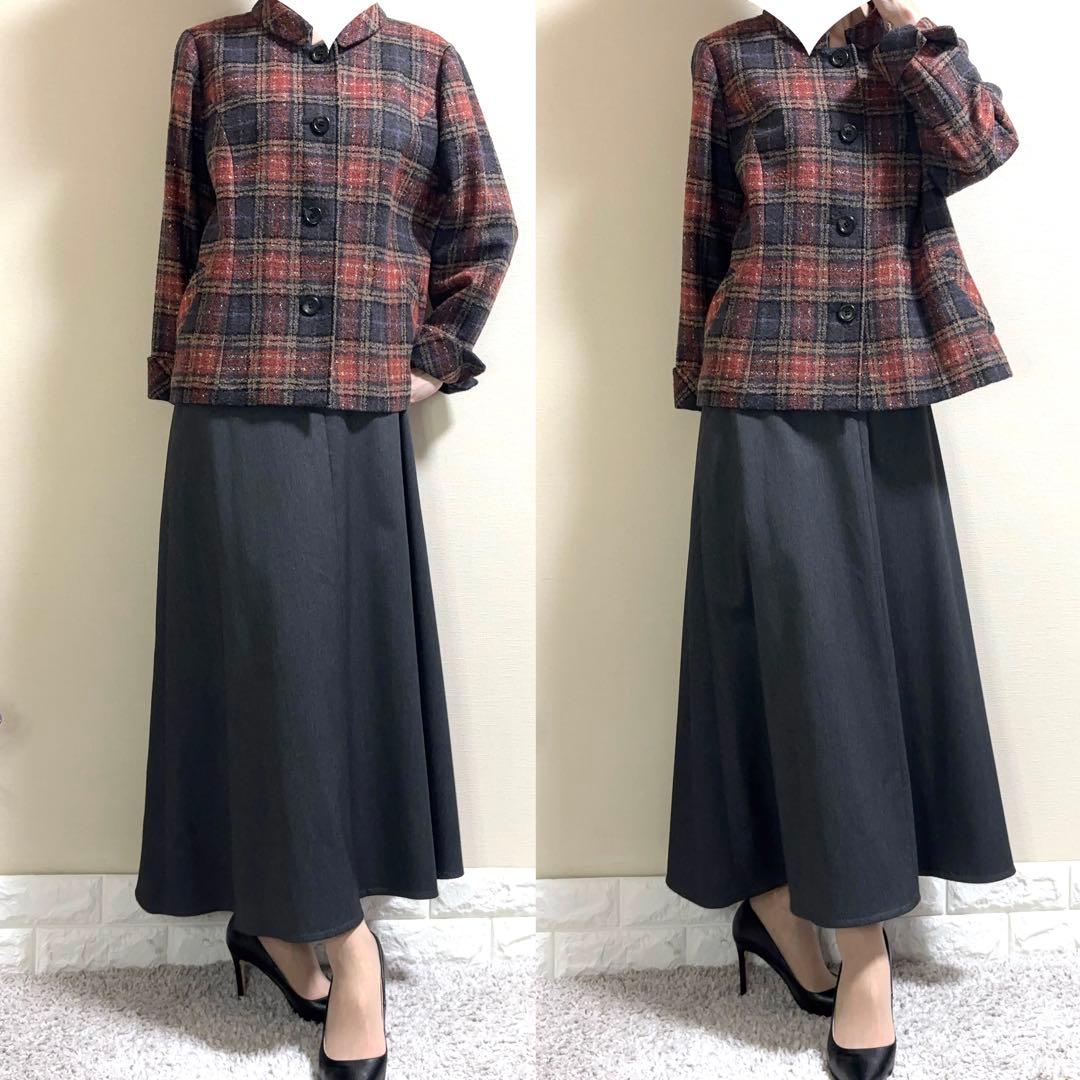 【大きいサイズ　44】23区　日本製　ウール調　Aライン　ロングスカート　グレー