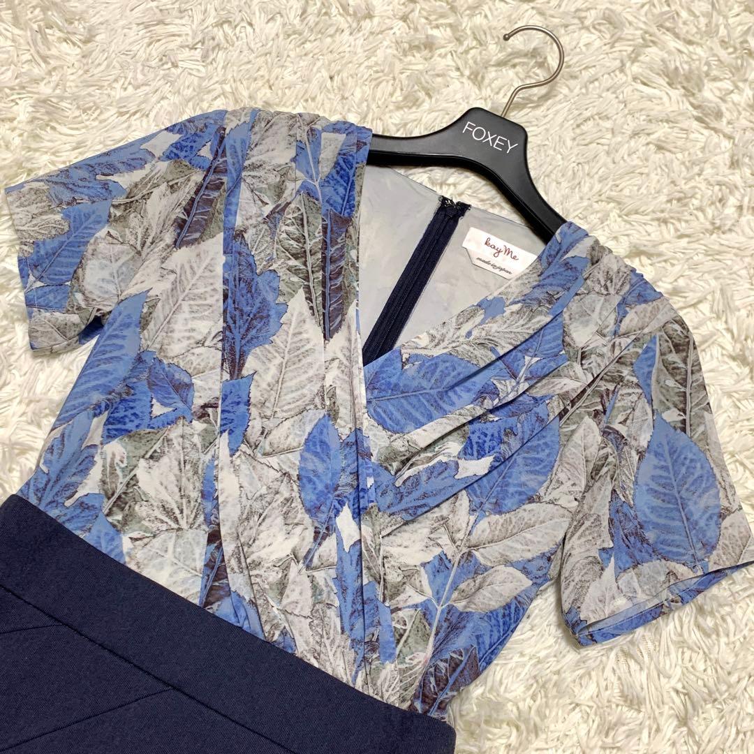 極美品✨ ケイミー kayme ブルーボタニカル プリントドッキング ワンピース