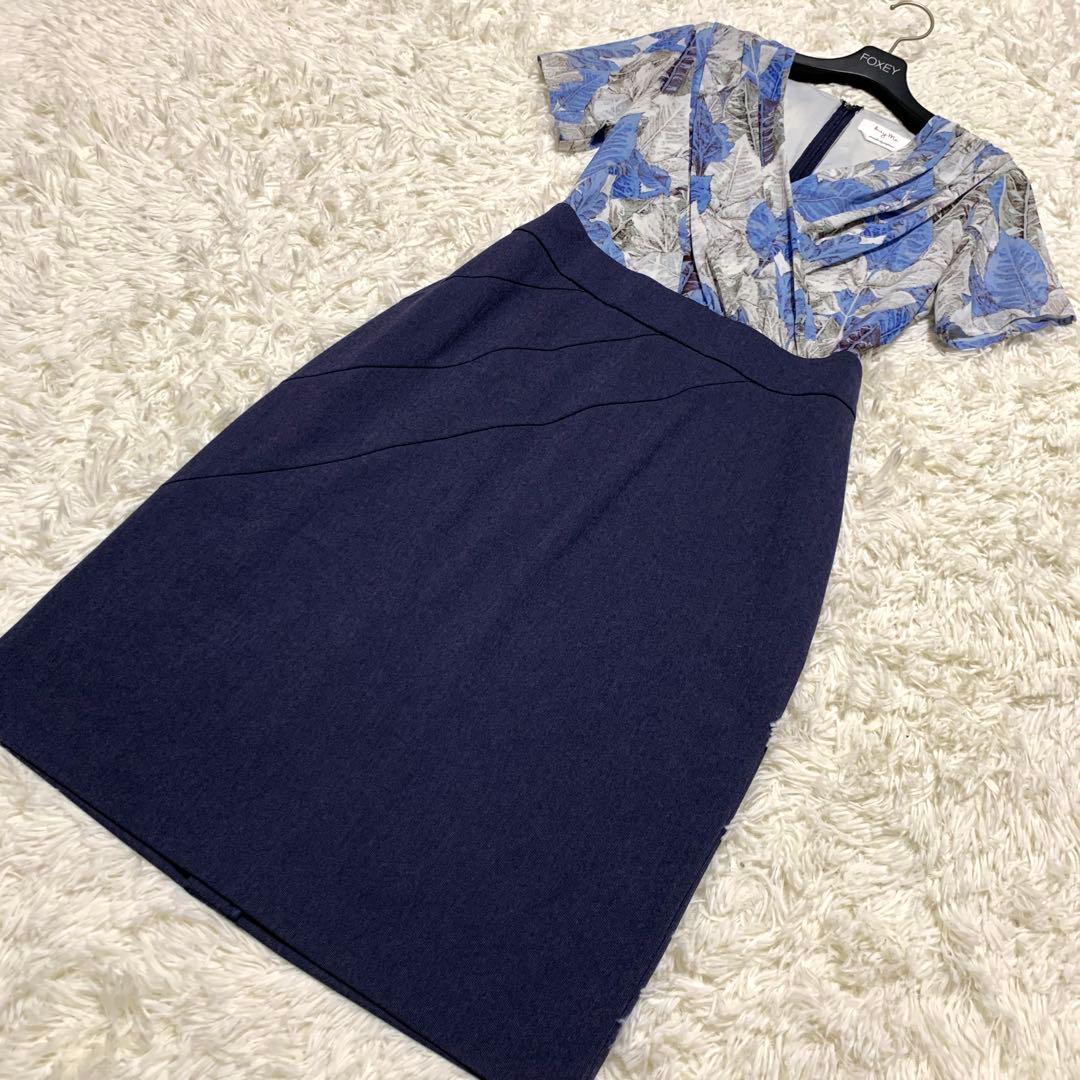 極美品✨ ケイミー kayme ブルーボタニカル プリントドッキング ワンピース