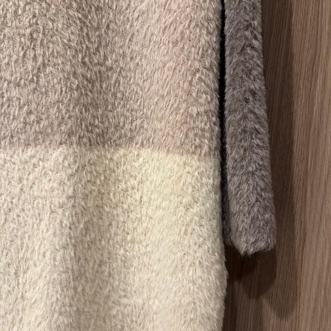 a*i様 超美品MaxMara ボーダー ノーカラー アルパカ ロングコート 4