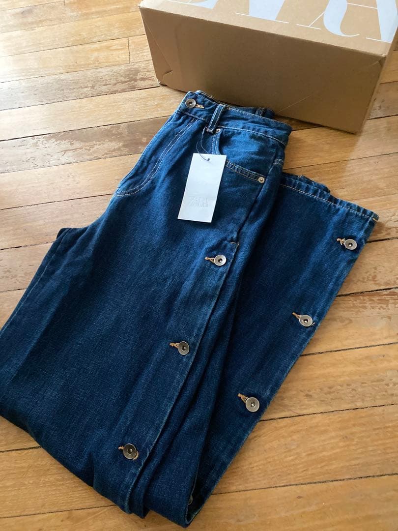 【ZARA】 34 ●#TRF ボタン バギー ミッドライズデニムパンツ●