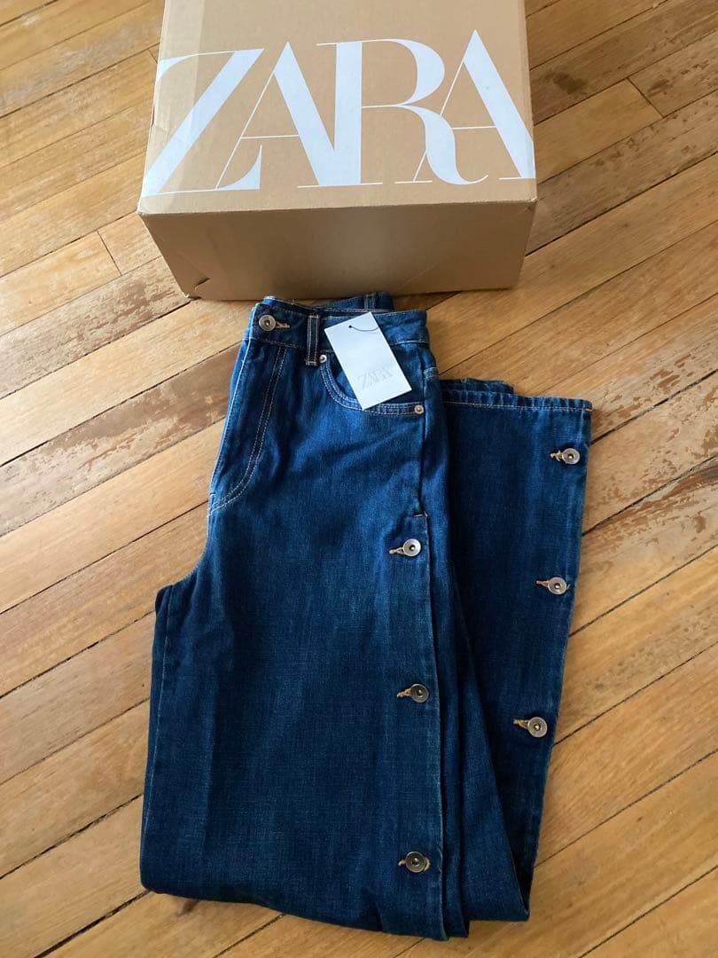 【ZARA】 34 ●#TRF ボタン バギー ミッドライズデニムパンツ●