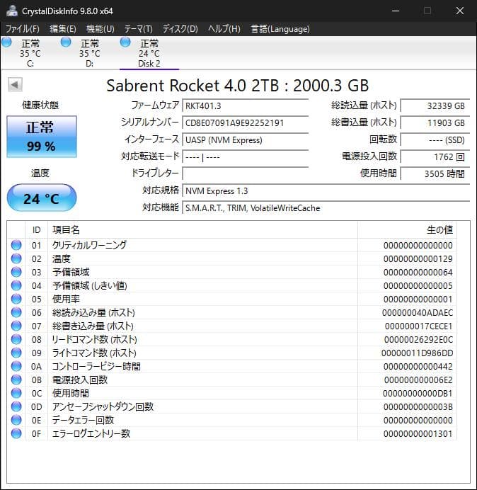 内蔵型SSD SABRENT ROCKET 4.0 2TB M.2 SSD