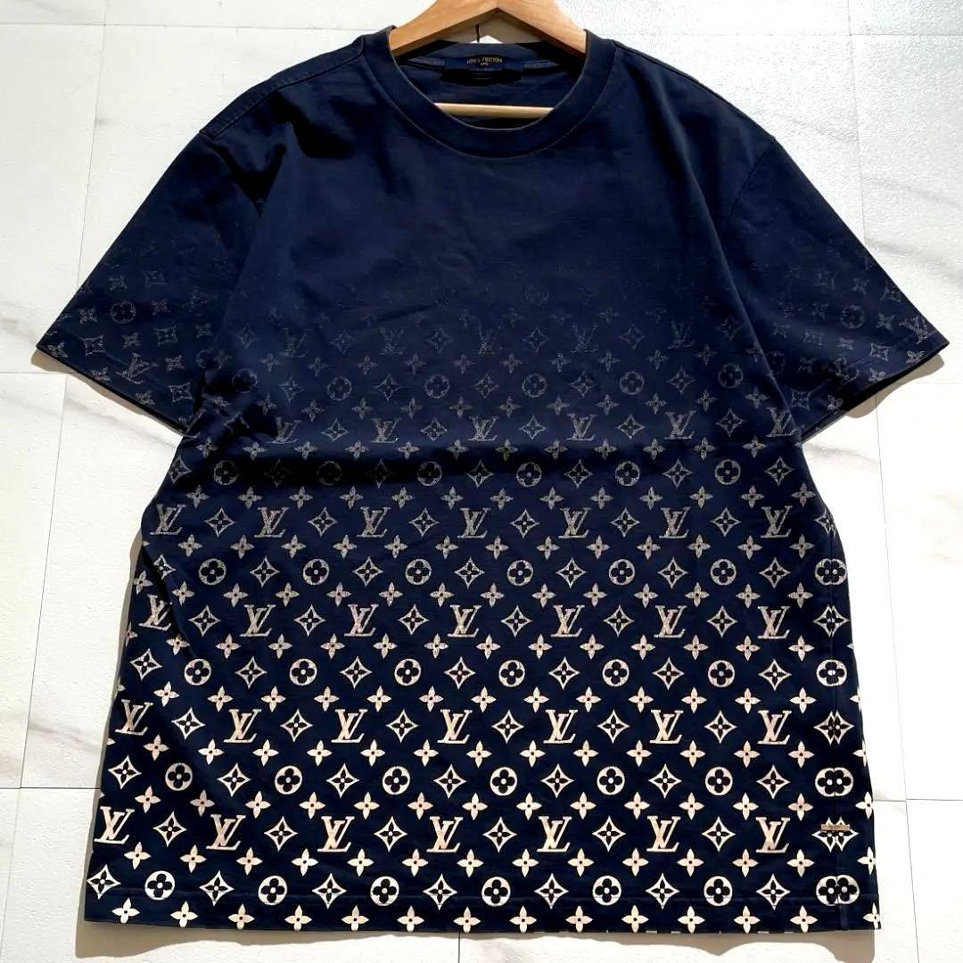 【Lサイズ】ルイヴィトン Tシャツ グラデーション加工 モノグラム ネイビー系