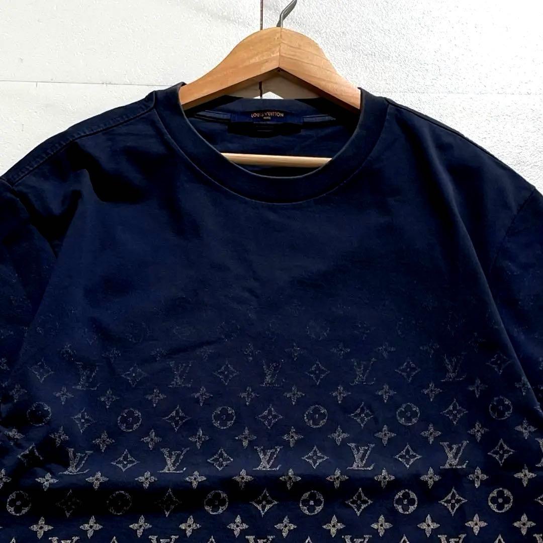 【Lサイズ】ルイヴィトン Tシャツ グラデーション加工 モノグラム ネイビー系