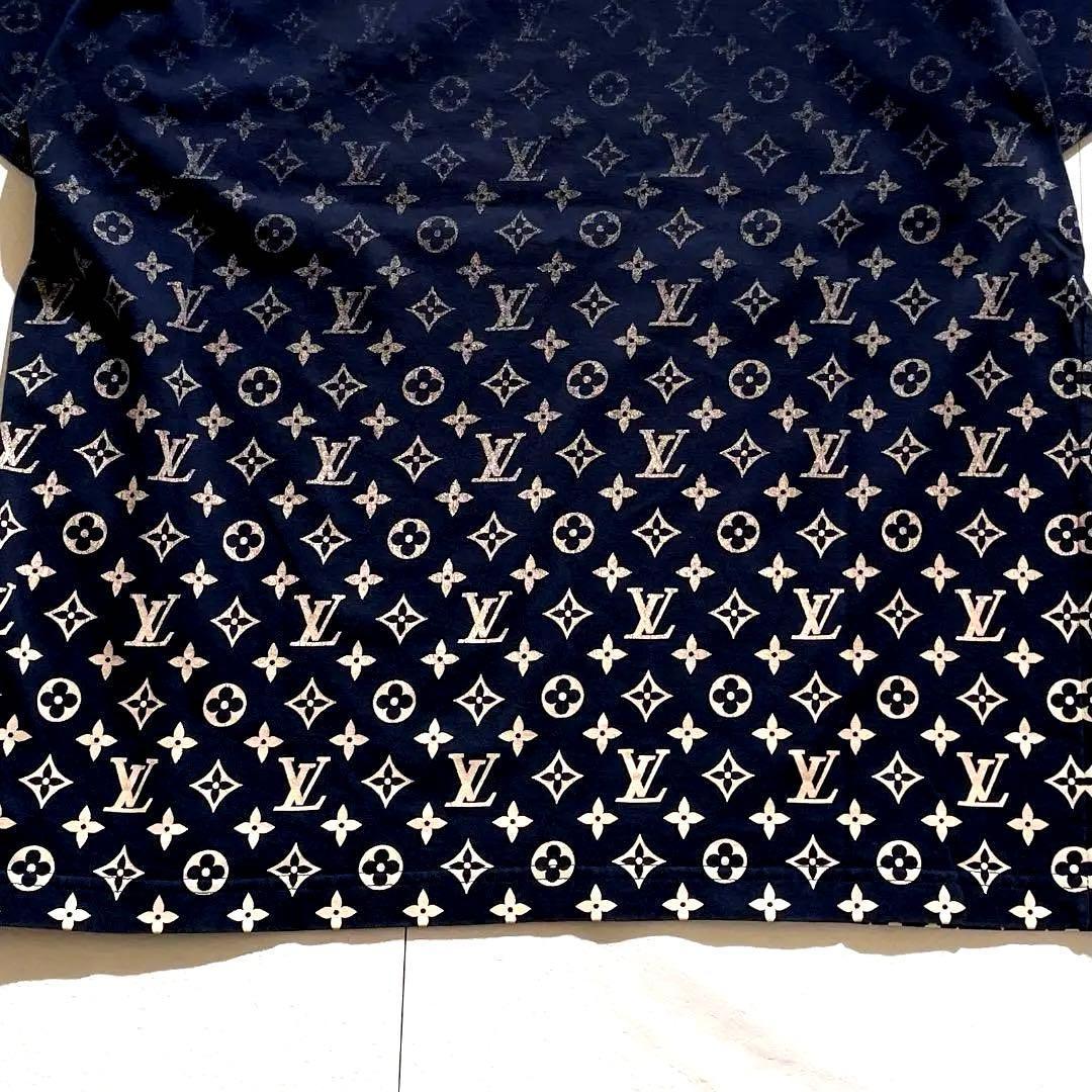 【Lサイズ】ルイヴィトン Tシャツ グラデーション加工 モノグラム ネイビー系