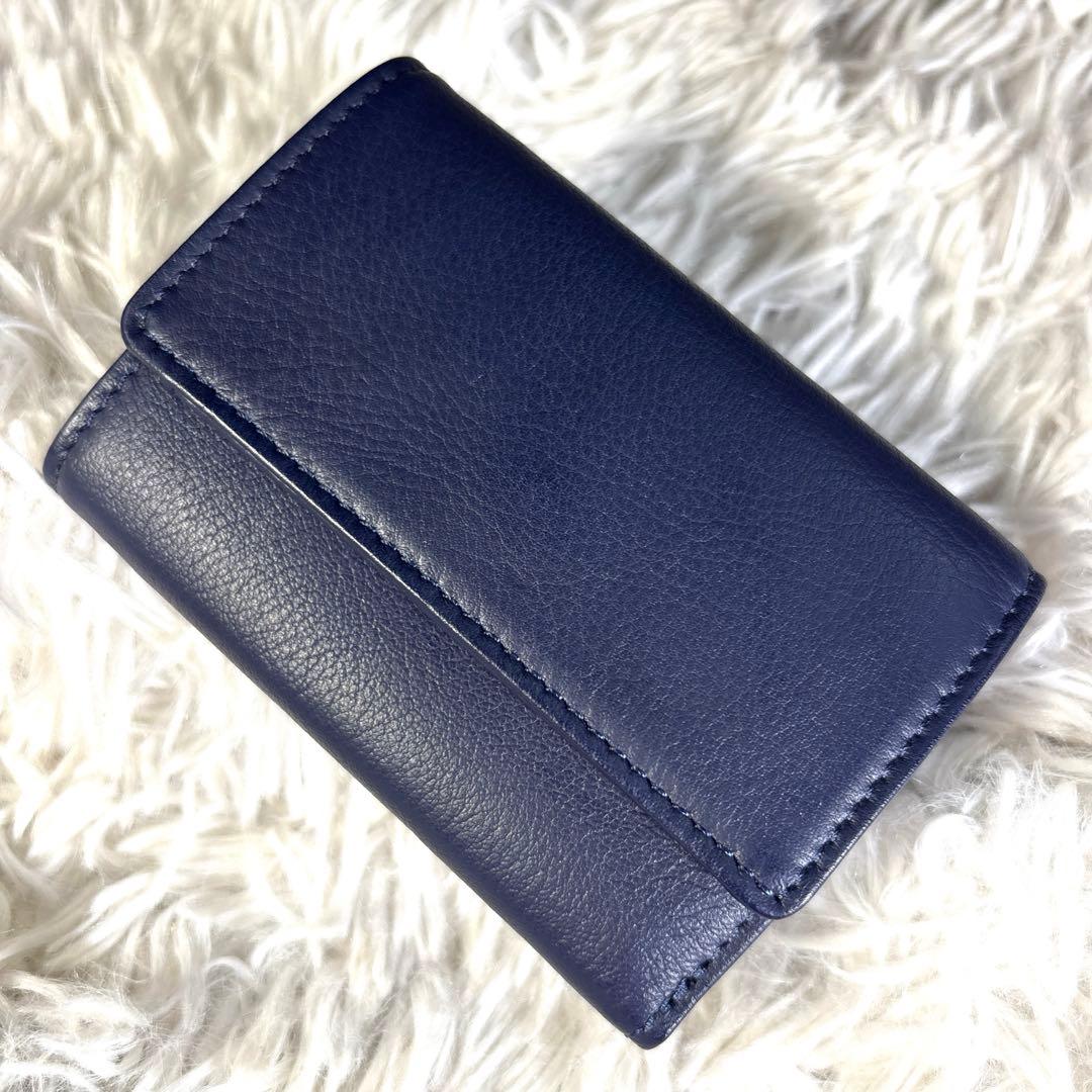 未使用✨ランバンオンブルー　三つ折りミニ財布 シャペル　ネイビー　パール　レザー