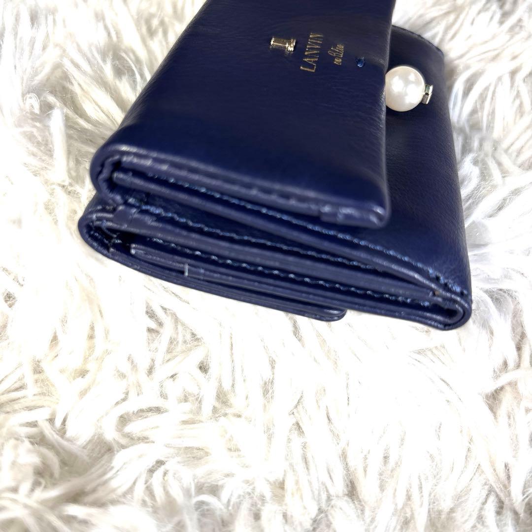 未使用✨ランバンオンブルー　三つ折りミニ財布 シャペル　ネイビー　パール　レザー