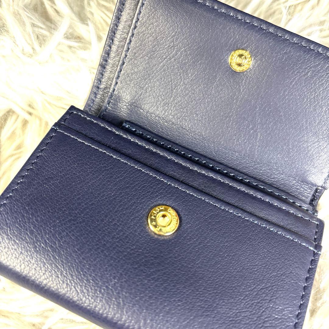 未使用✨ランバンオンブルー　三つ折りミニ財布 シャペル　ネイビー　パール　レザー