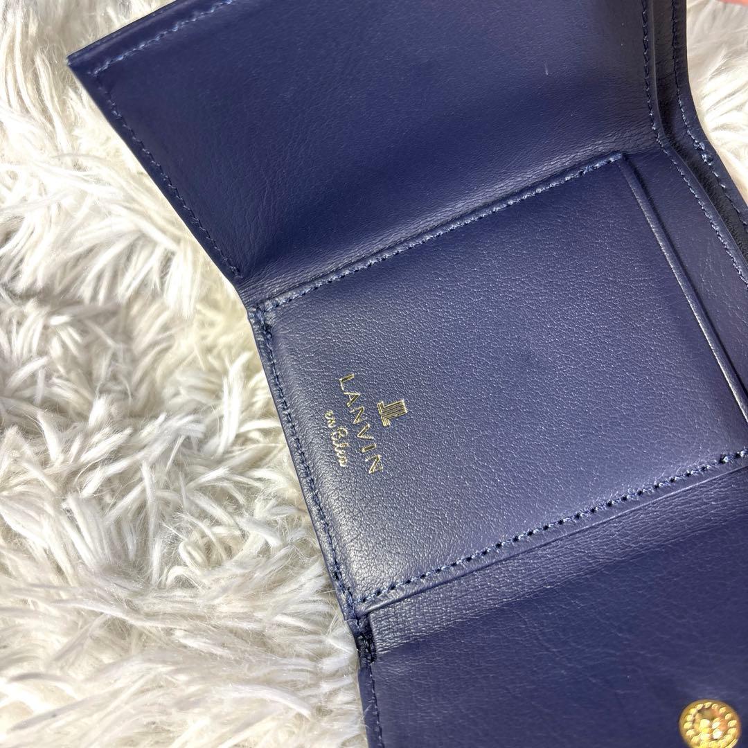未使用✨ランバンオンブルー　三つ折りミニ財布 シャペル　ネイビー　パール　レザー
