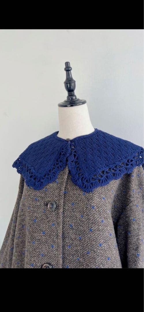 美品MUVEILミュベール　ドット刺繍　ツイードコート　ロング　つけ襟　人気完売