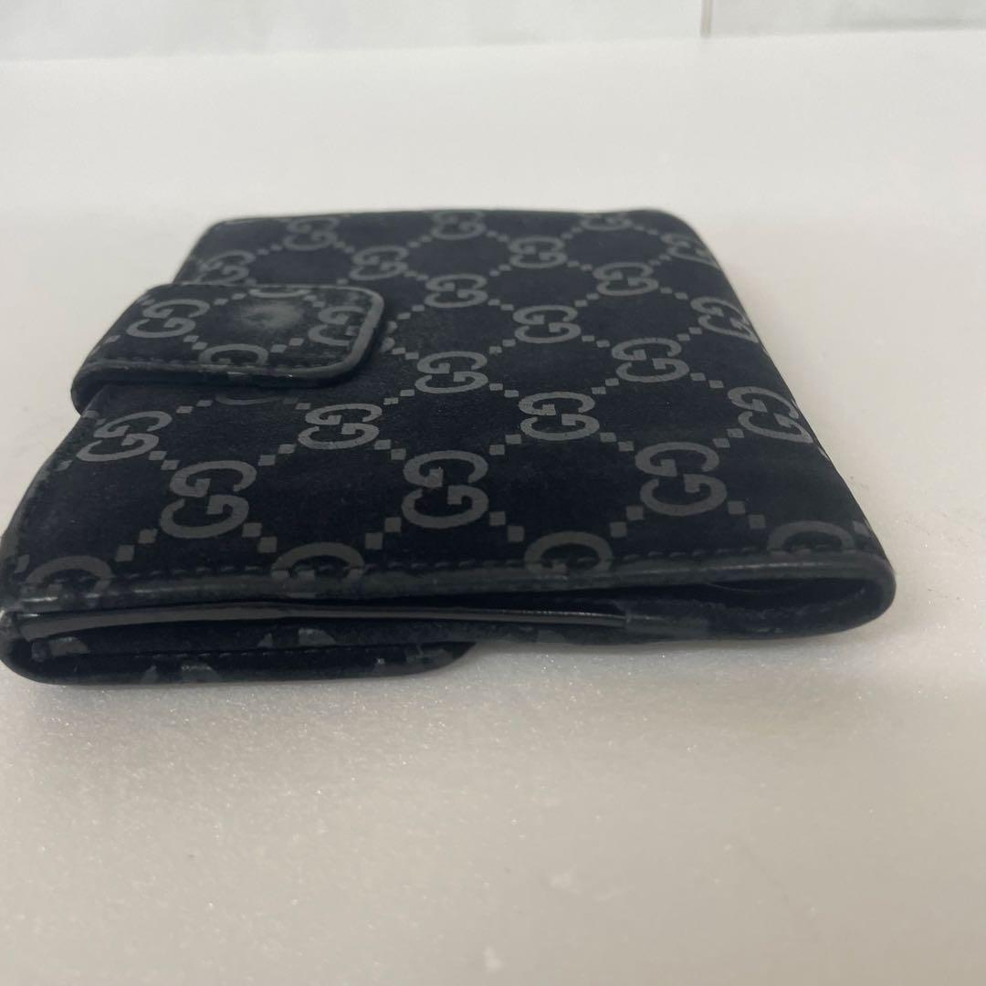 GUCCI GG 二つ折り 財布 ロゴ 黒 ブラック スエード
