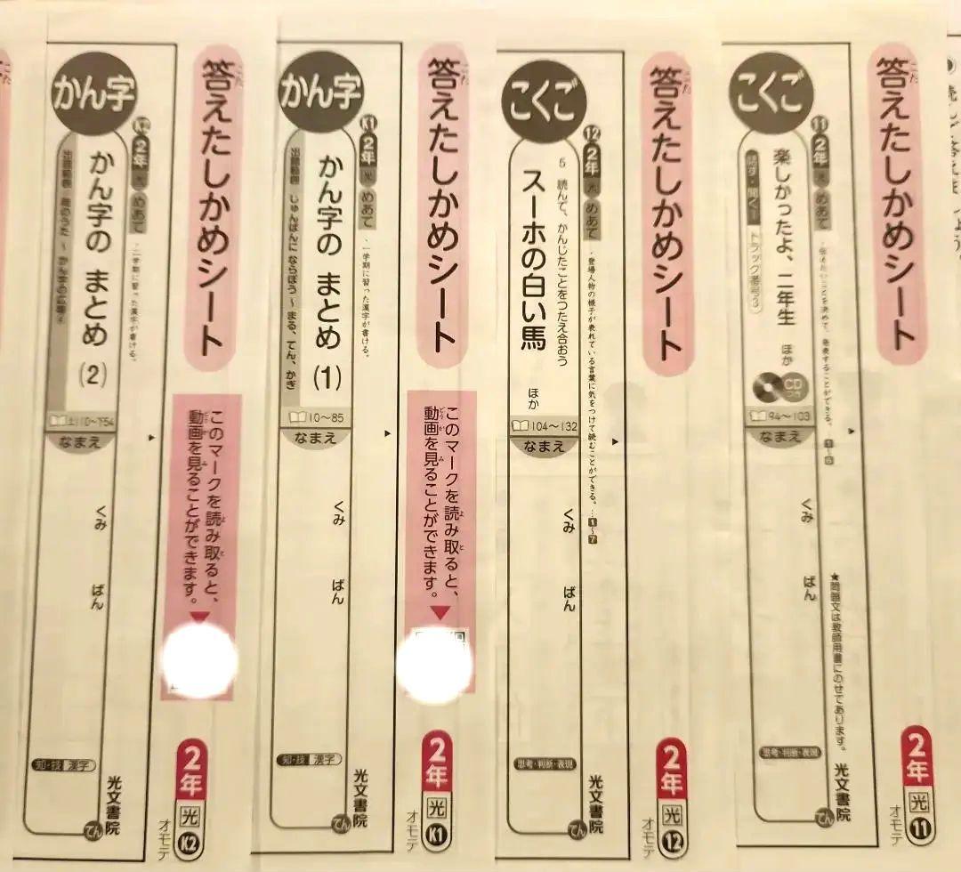 【2年 国語】カラーテスト光文書院 答えたしかめシート24枚