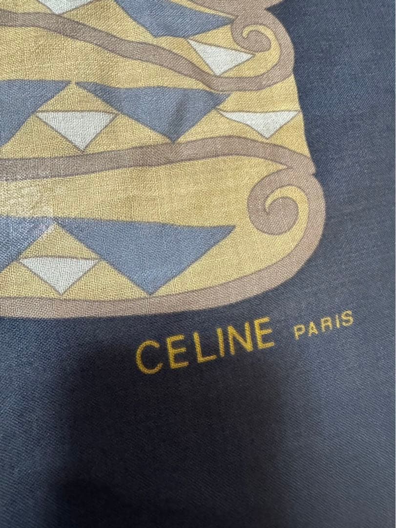 セリーヌ　CELINE 大判ショール　ストール　鎖　ロゴ　ウール　シルク