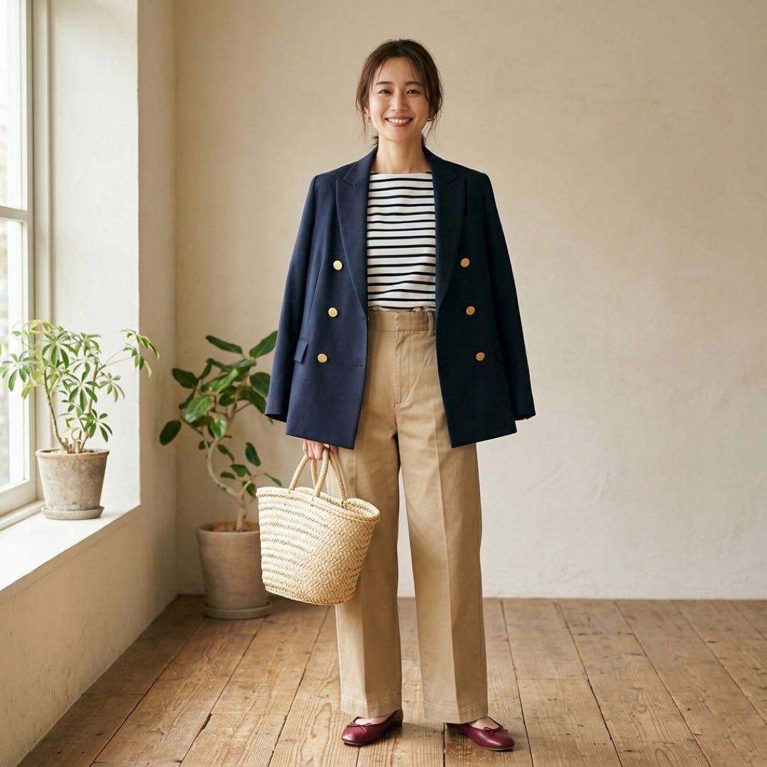 美品✨ROPE 紺ブレ ダブル 金ボタン 38 美シルエット ネイビー