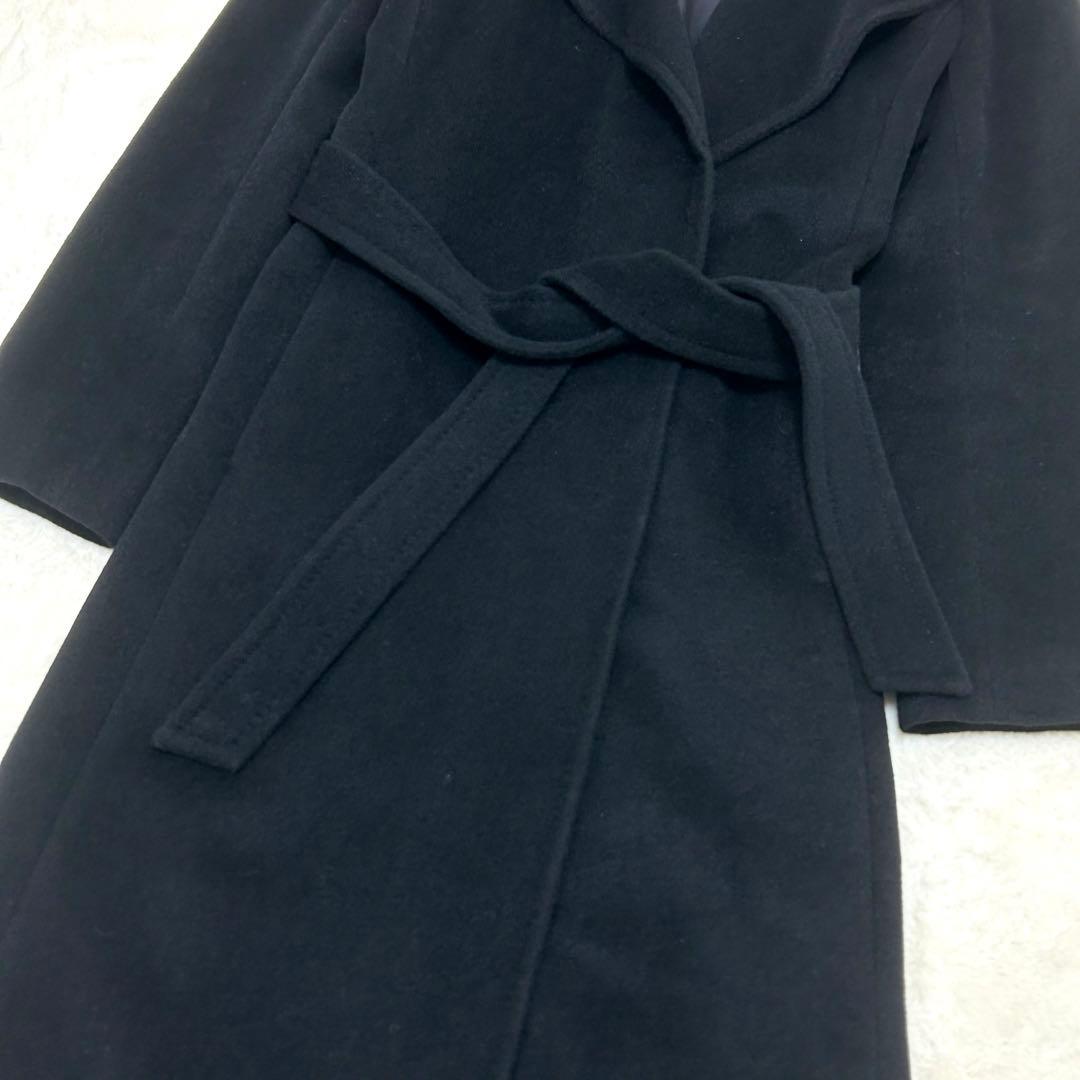 【美品】イネド アンゴラ ウール ベルト付きロングコート ブラックLサイズ