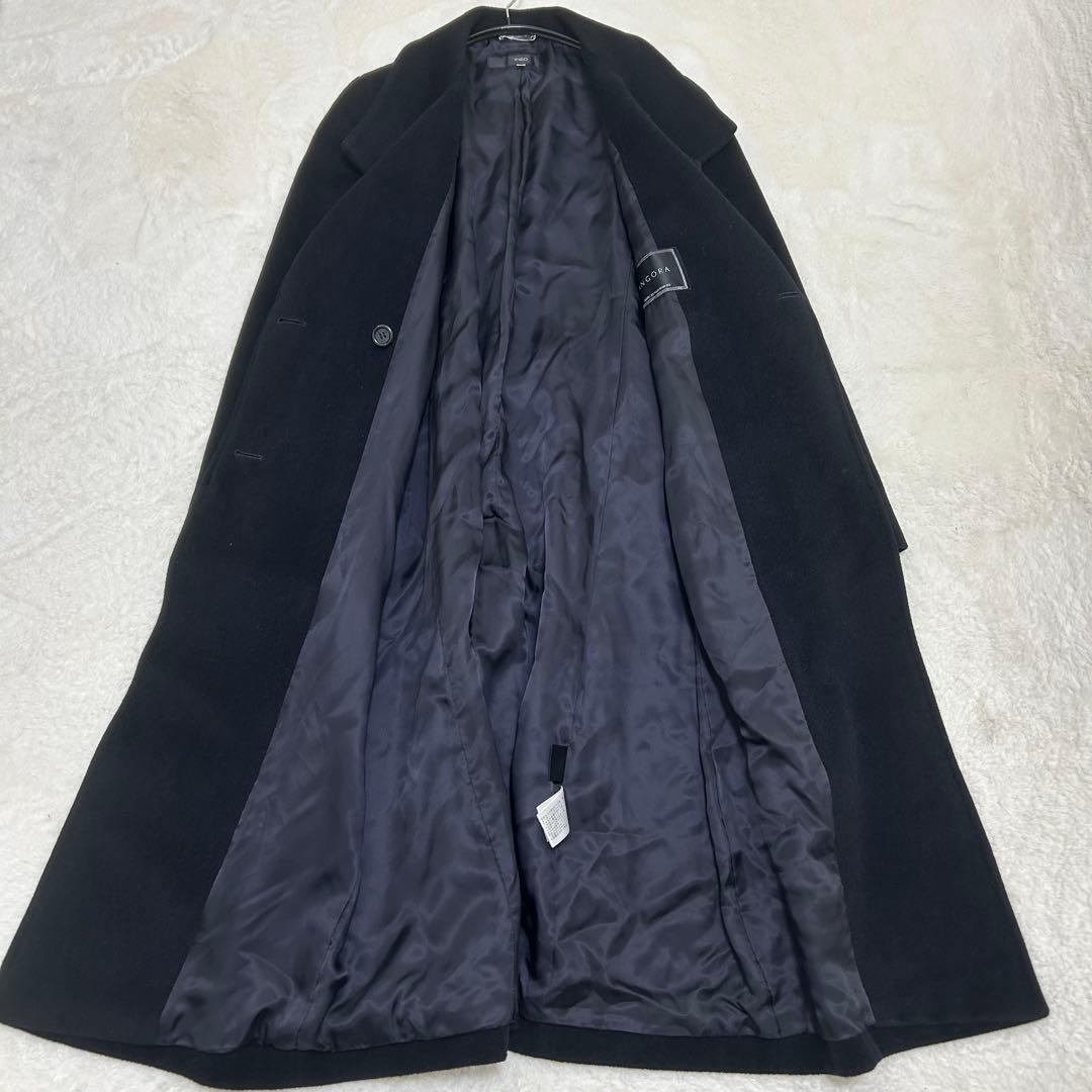 【美品】イネド アンゴラ ウール ベルト付きロングコート ブラックLサイズ