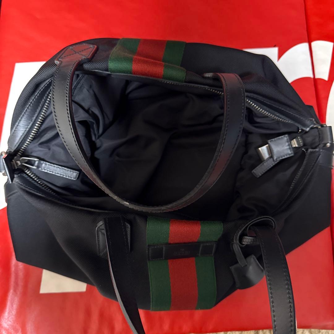 Gucci ボストンバッグ 黒 赤緑ストライプ