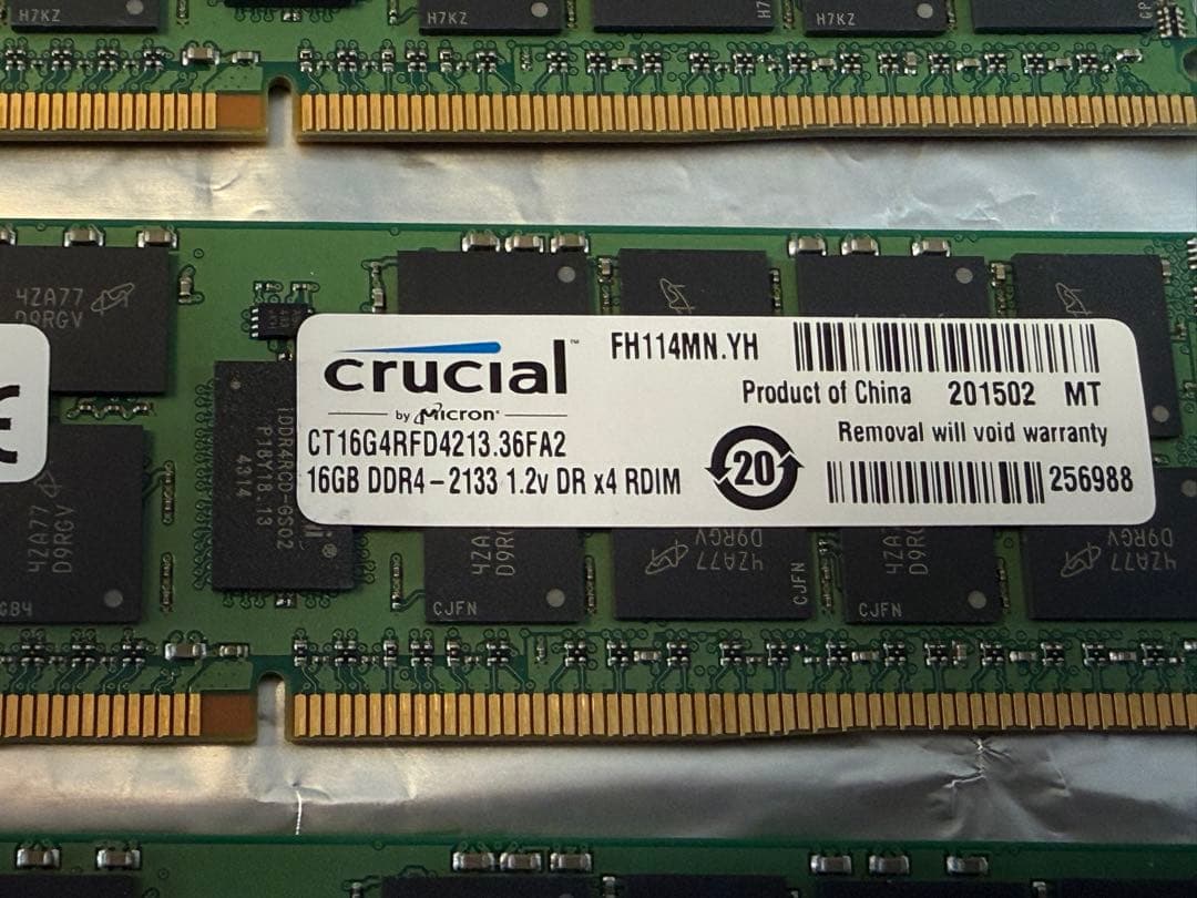 【合計64GB】16GB DDR4 ECC Reg（RDIMM）× 4枚
