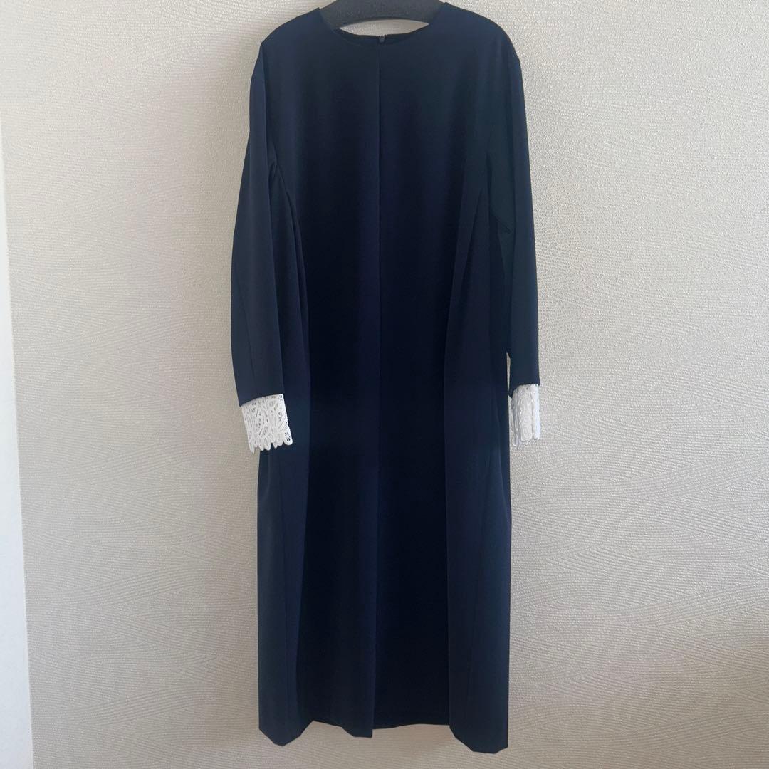 Demi-Luxe BEAMS ダブルクロス レースカフス ワンピース 紺