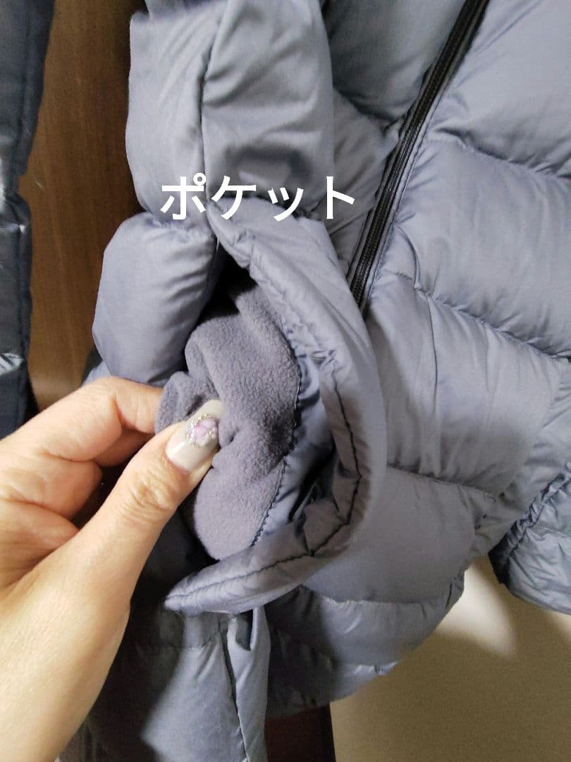 美品　ユニクロ　 ライトウェイトダウンフーデットコート M　ブルーグレー