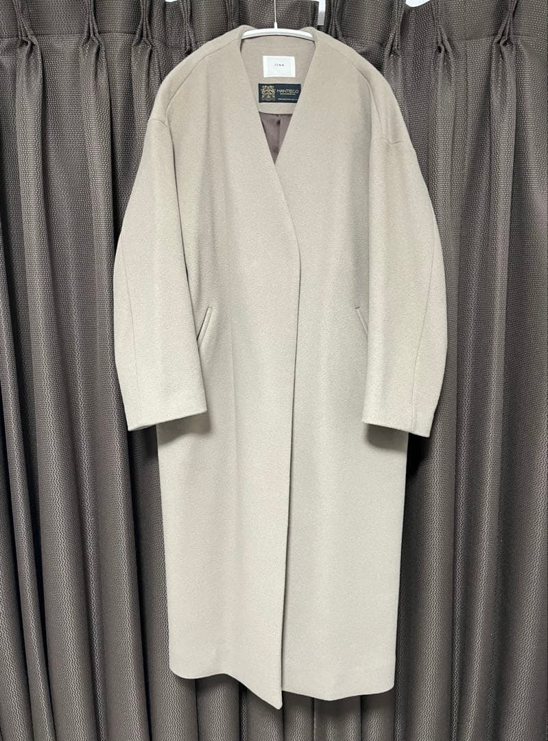 美品　IENA MANTECO ノーカラー ロングコート ベージュ