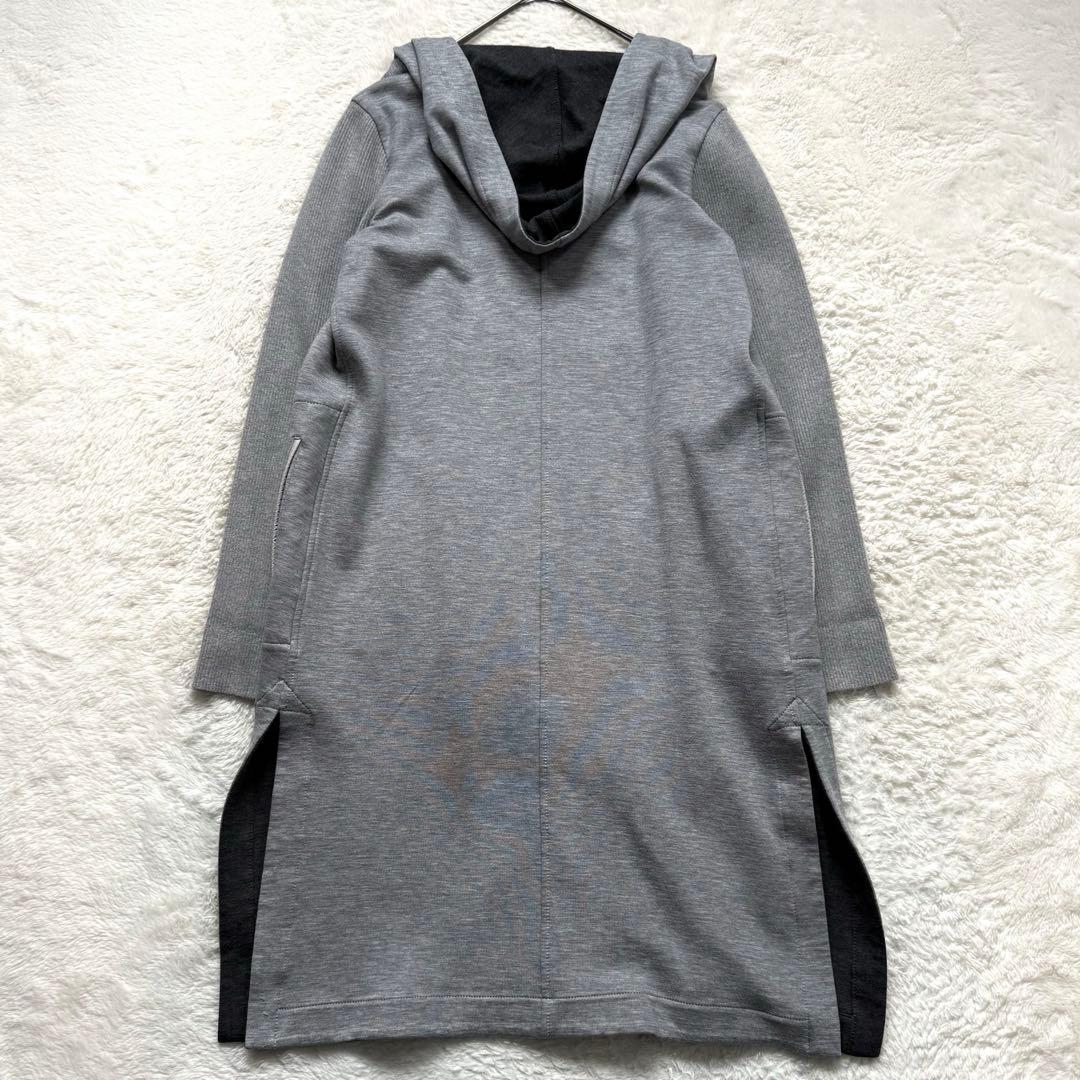 【美品】モラビトブラン フード付ロングコート リブ切替 グレー 38