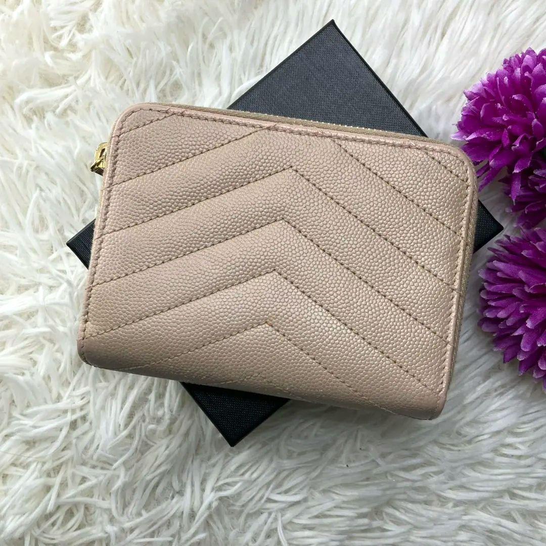 美品✨イヴサンローラン YSL 財布 コンパクト ベージュ レディース