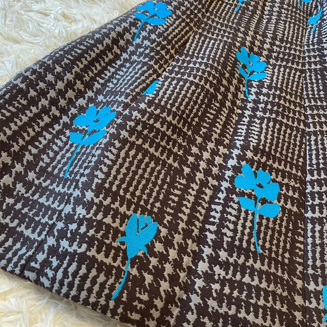 美品 M'S GRACY 千鳥格子 フラワーモチーフ ワンピース ブラウン 38