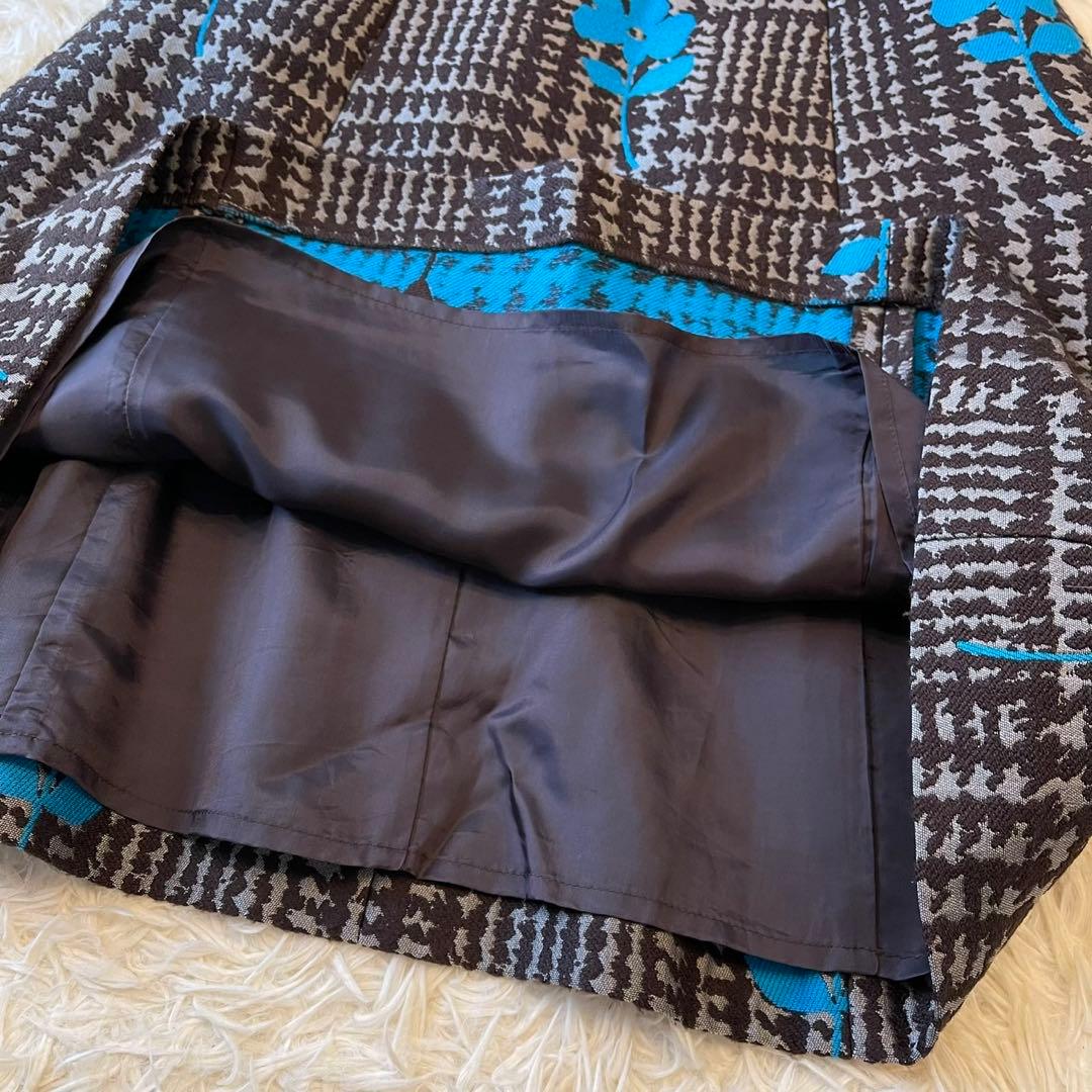美品 M'S GRACY 千鳥格子 フラワーモチーフ ワンピース ブラウン 38