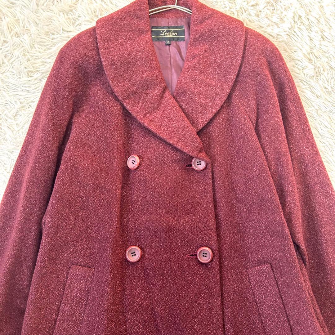 Leilian ダブルブレストロングコート 高級 シルク アンゴラブレンド