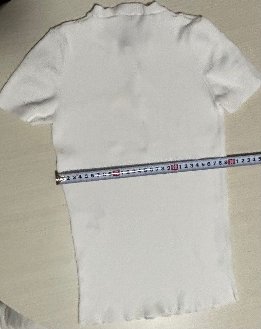 CHANEL ホワイトリブ編み半袖Tシャツ S