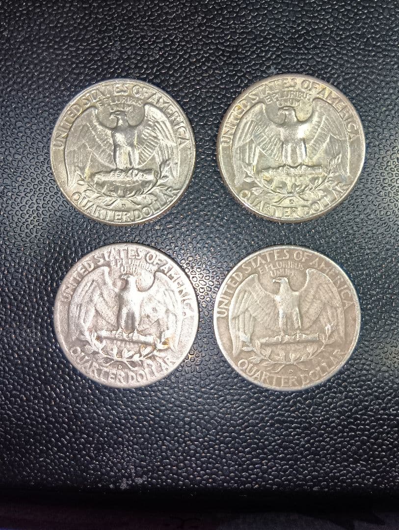 1957年、1958年、1964年 アメリカ合衆国25セント銀貨４枚