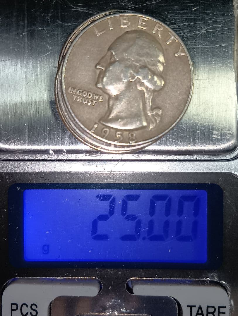 1957年、1958年、1964年 アメリカ合衆国25セント銀貨４枚
