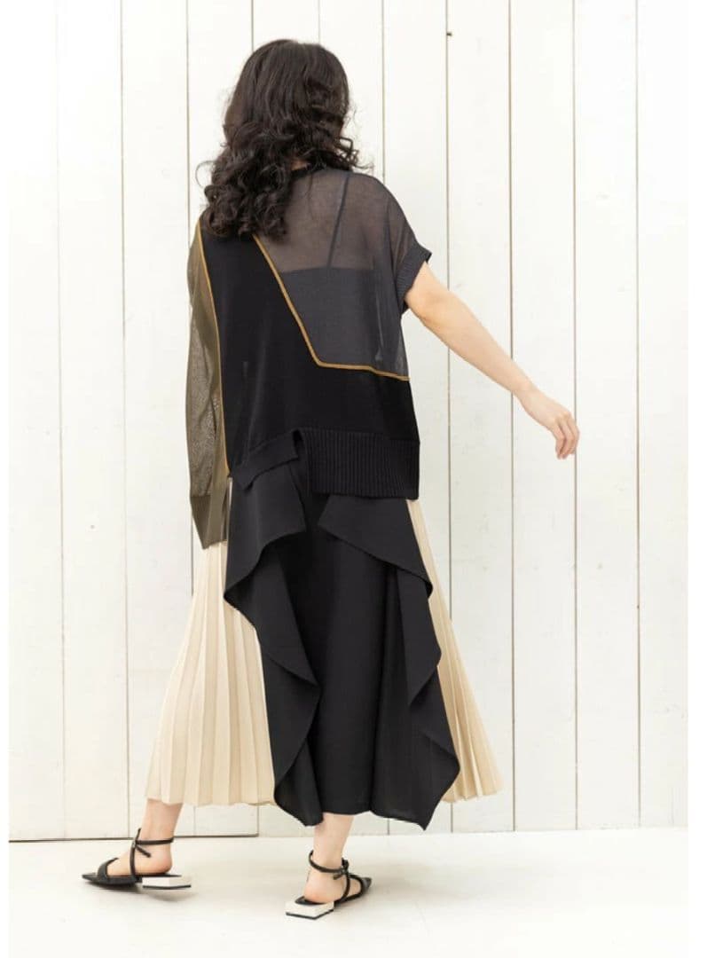 プリーツ切替カスケードスカート ロングスカート OSMOSIS 美品