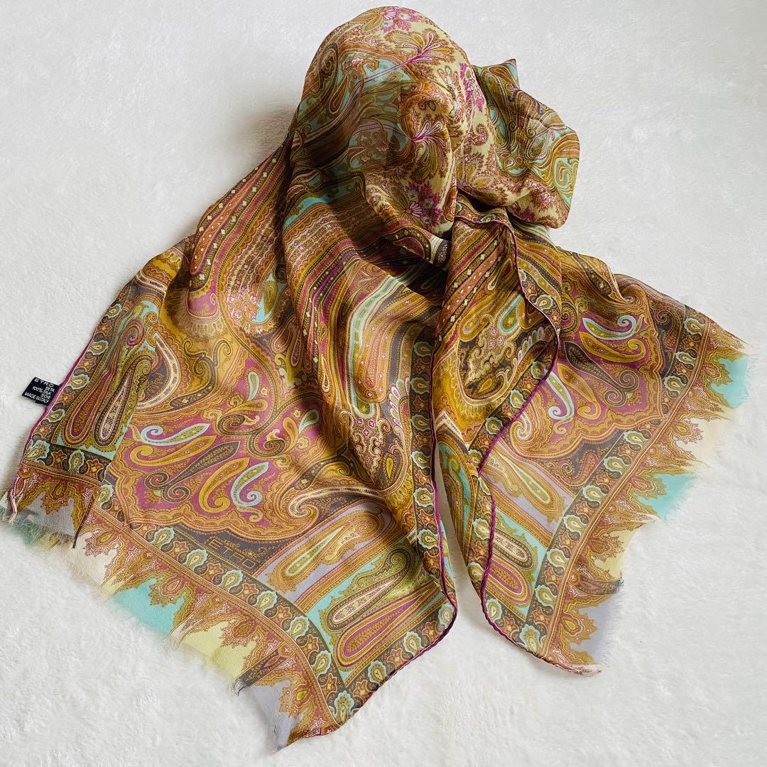 【良品】ETRO エトロ シルク スカーフ ショール ペイズリー柄 イタリア製