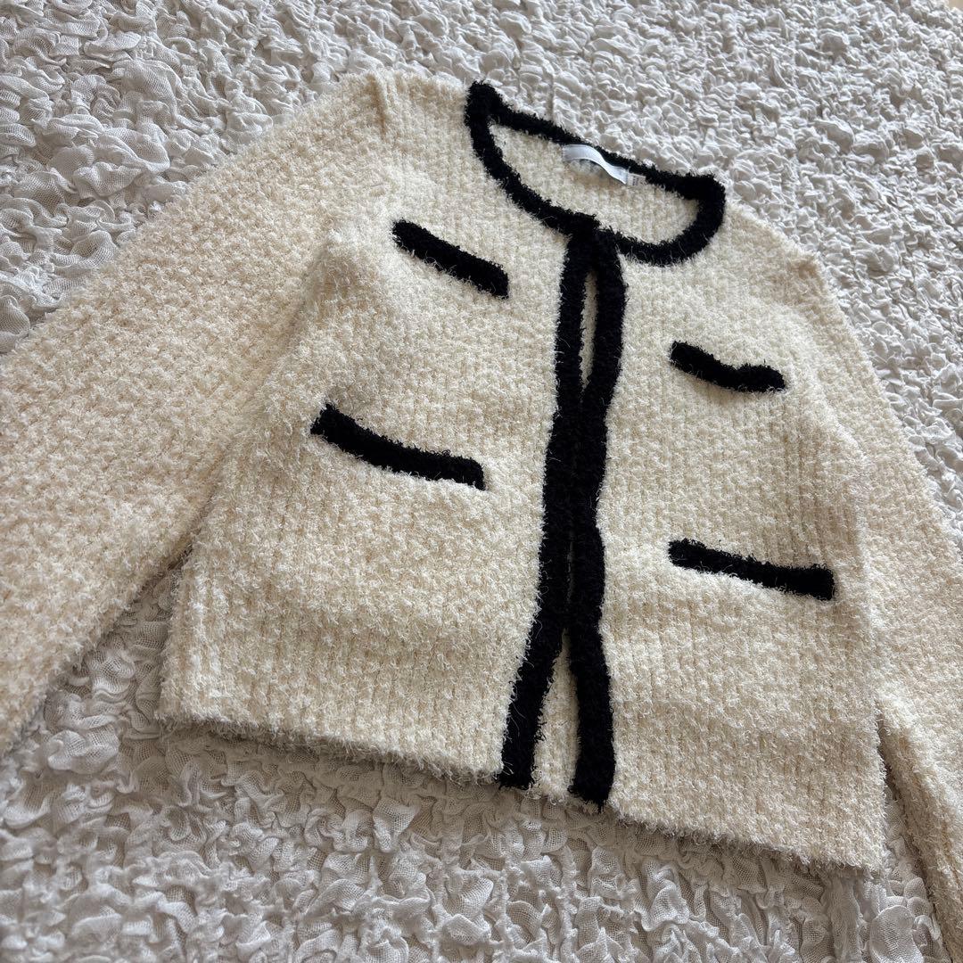 【美品】 マウジー カーディガン FANCY YARN BI COLOR 白　黒
