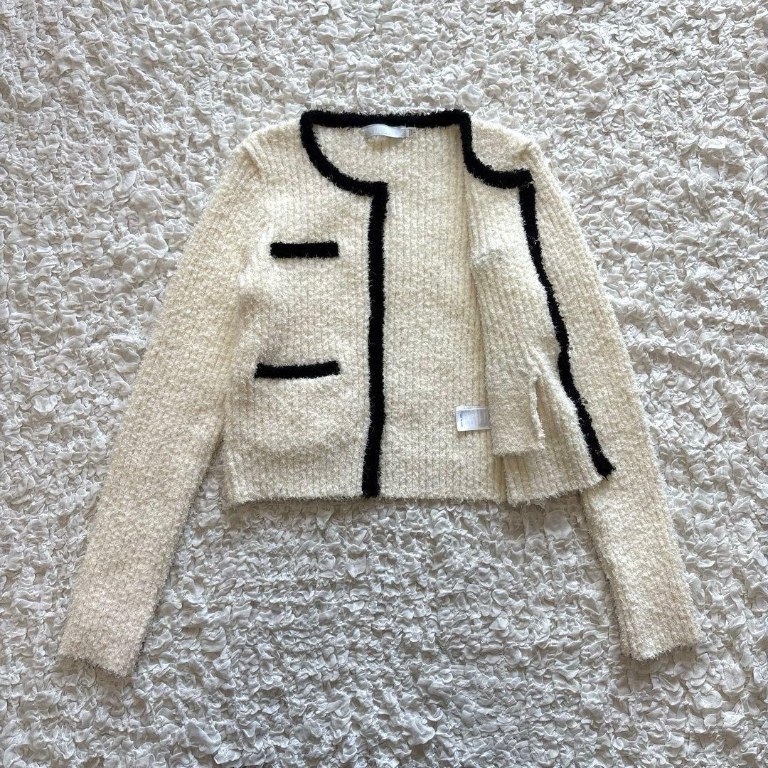 【美品】 マウジー カーディガン FANCY YARN BI COLOR 白　黒