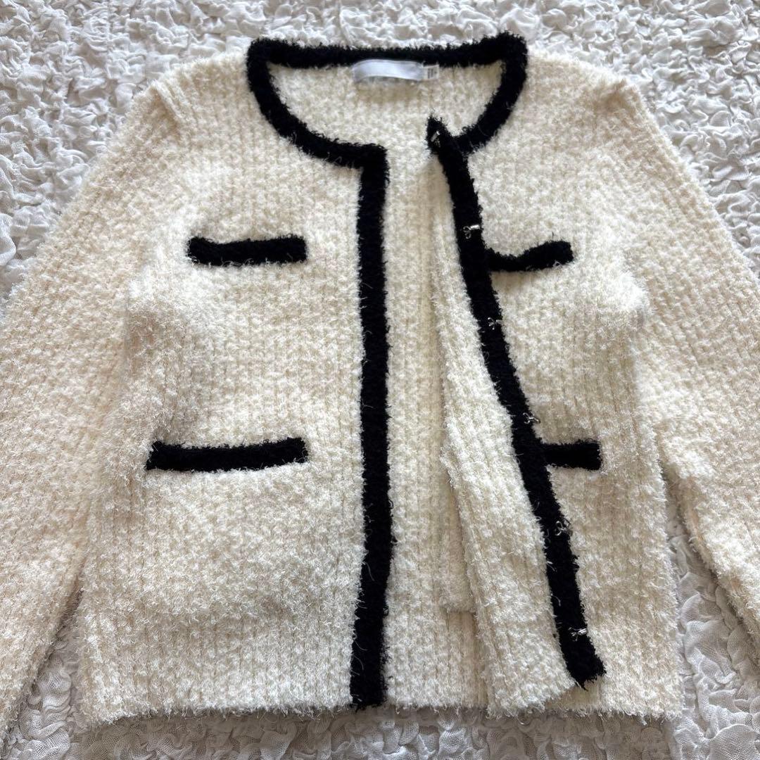 【美品】 マウジー カーディガン FANCY YARN BI COLOR 白　黒